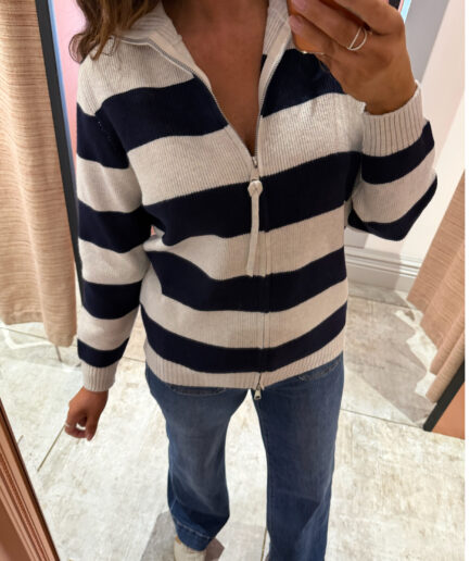 ZIPPED UP - STONE/NAVY